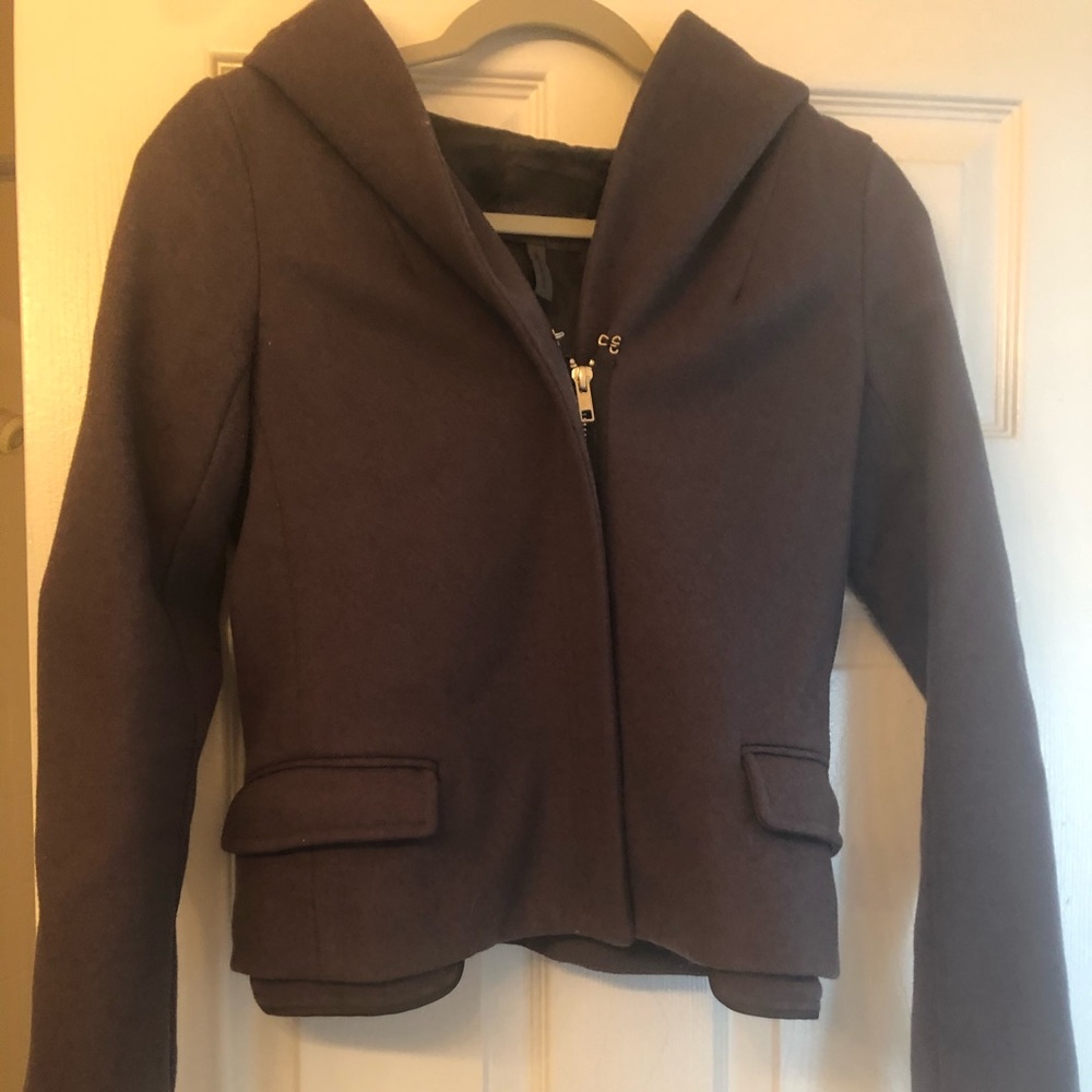JNBY Wool hooded zip up coat. Zip sleeves.